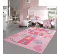 Teppich-Traum Tappeto per bambini a tema La Campana/Gioco di Rimbalzo con Farfalle e Cuori in rosa, 120x160 cm