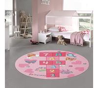 Teppich-Traum Tappeto per bambini a tema La Campana/Gioco di Rimbalzo con Farfalle e Cuori in rosa, 200 cm rotondo