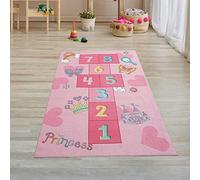 Teppich-Traum Tappeto per bambini a tema La Campana/Gioco di Rimbalzo con Farfalle e Cuori in rosa, 80 x 150 cm