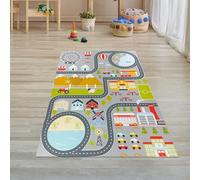 Teppich-Traum Tappeto per bambini città mondo del gioco strade case parcheggi antiscivolo lavabile piatto resistente senza inquinanti facile da curare durevole tappeto educativo grigio 100 x 200 cm