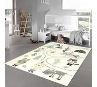 Teppich-Traum Tappeto per Bambini da Gioco Orso Tenda Indiana Cactus Canoa Abeti Crema Grigio Verde - Resistente Größe 200 x 290 cm