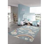 Teppich-Traum Tappeto per Bambini in Camera Arcobaleno con Nuvole e Cuori Blu Größe 120x170 cm