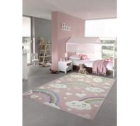Teppich-Traum Tappeto per Bambini in Camera Arcobaleno con Nuvole e Cuori Rosa Größe 200 x 290 cm