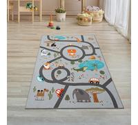Teppich-Traum Tappeto per bambini Tappeto per bambini lavabile antiscivolo tappeto gioco safari strade auto animali corridore antiscivolo grigio 80 x 150 cm