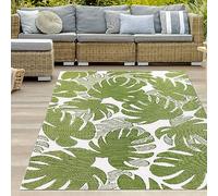 Teppich-Traum Tappeto per esterni in plastica resistente alle intemperie facile da curare casa mobile campeggio picnic spiaggia foglie di palma tropicale verde bianco 120 x 170 cm