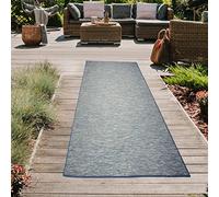 Teppich-Traum Tappeto per interni e per esterni per balconi terrazze e verande utilizzabile su entrambi i lati resistente alle intemperie in sisal monocolore blu, 80 x 250 cm