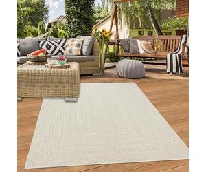 Teppich-Traum Tappeto per interni e per esterni soggiorno terrazzo balcone giardino motivo a linee in forma rettangolare aspetto juta crema, 120 x 170 cm