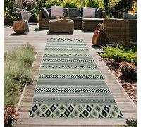 Teppich-Traum Tappeto per Interni ed Esterni in Effetto Sisal per Cucina Soggiorno Terrazza Balcone a Strisce ZigZag Diamanti verde sobre color sabbia Größe 80x200 cm