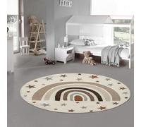 Teppich-Traum Tappeto per la camera dei bambini stanza dei giochi facile da pulire stelle arcobaleno crema brillante e robusto, 120 cm Rotondo