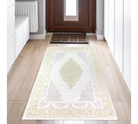 Teppich-Traum Tappeto Soggiorno a pelo corto Corridoio Guardaroba runner 80x150 cm corto Orientale elegante Ornamenti Effetto lucido Mäander crema oro