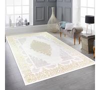Teppich-Traum Tappeto Soggiorno Camera da letto 120x170 cm a pelo corto Orientale elegante ed elegante Ornamenti Effetto lucido Mäander crema oro