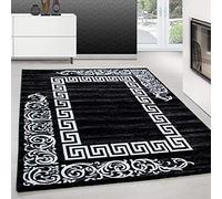 Teppium Moderno Tappeto per Soggiorno 80x150 cm, Bianco e Nero, Design a Meandro - Tappeto a Pelo Corto Extra Morbido e Facile da Pulire, Lavabile, Ideale per Cucina, Camera da Letto e Sala da Pranzo