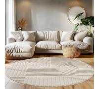 Teppium Tappeto a pelo lungo per soggiorno design boho scandinavo, facile da pulire, tappeto beige 120 x 120 cm rotondo