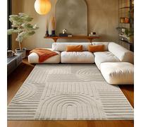 Teppium Tappeto a pelo lungo per soggiorno design boho scandinavo, facile da pulire, tappeto beige 280 x 370 cm