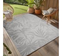 Teppium Tappeto da Esterno Grigio 280x370 cm, Resistente agli Agenti Atmosferici & UV, Ideale per Cucina, Balcone, Terrazza, Soggiorno e Sala da Pranzo, Design di foglie di palma