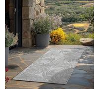 Teppium Tappeto da Esterno Grigio 80x250 cm, Resistente agli Agenti Atmosferici & UV, Ideale per Cucina, Balcone, Terrazza, Soggiorno e Sala da Pranzo, Design di foglie di palma
