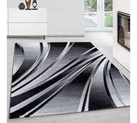 Teppum Moderno tappeto a pelo corto, per soggiorno e camera da letto, 160 x 230 cm, colore nero, lavabile, design astratto a onde, facile da pulire e morbido