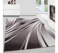 Teppum Moderno tappeto a pelo corto, per soggiorno e camera da letto, 160 x 230 cm, marrone, lavabile, design astratto a onde, facile da pulire