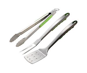 Tepro Set di Posate da barbecue, 3 Pezzi, Verde/Acciaio Inox