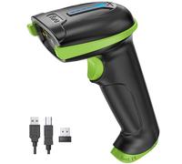 Tera 5100 Lettore di Codici a Barre 1D con Indicatore Batteria, Verde | USB Cablato e Wireless 2,4 GHz, Lettore Laser, Batteria 2200 mAh, IP54 per Negozio, Magazzino, Biblioteca e Scuola