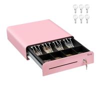 Tera Cash Register Drawer 13 inch: Auto Open with 6 Keys Heavy Duty 4 Bill 4 Coin Removable Cash Tray Media Slot 24V RJ12 Key-Lock Round Corner for POS System Small Businesses Retail 335R Pink
