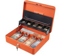 Tera Cassetta portavalori antifurto, con scomparto pesante e serratura a chiave, 4 banconote, 5 scomparti interni per monete 30 x 24 x 9 cm, grande cassaforte per piccole imprese, mercati delle pulci
