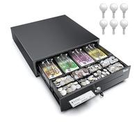 Tera Cassetta portavalori chiudibile a chiave, scomparto monete: 4 scomparti per banconote, 8 scomparti per monete, 41 x 41,6 x 11,3 cm, con inserto RJ12, chiavi per registratore di cassa