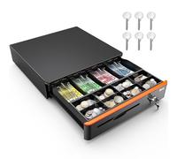 Tera Cassetto Automatico 16 Pollici per Cassa POS: con 5 Scomparti Banconote 8 Monete, Vassoio Estraibile, Serratura a Chiave, Interruttore Micro, Nera per Punto Vendita e Commercio 405R