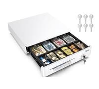Tera Cassetto Cassa Registratore Monete: 33,5×33×10,4 cm 4 Scomparti Banconote 6 Monete 1 Scomparto Media con Inserto Rimovibile RJ12 Chiavi per POS Negozi Aziende Modello 330R Bianco