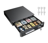 Tera Cassetto Cassa Registratore Monete: 33,5×33×10,4 cm 4 Scomparti Banconote 6 Monete 1 Scomparto Media con Inserto Rimovibile RJ12 Chiavi per POS Negozi Aziende Modello 330R Nero