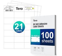 Tera Etichette termoadesive autoadesive, formato A4, 70 × 42,43 mm, 2100 adesivi (100 fogli A4, 21 per foglio), bianco opaco, stampabile, per indirizzi di spedizione, magazzino, marcatura BA007*2100