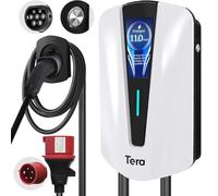Tera EV Caricabatterie Casa Stazione di Ricarica Wallbox Auto elettrica con Supporto Cavo Cavo di Ricarica 3-Fase CEE Spina 16A 400V Cavo per Veicoli elettrici e PHEV Q8 Bianco