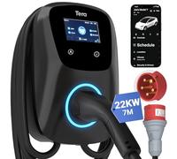 Tera EV Caricabatterie con Smart App 32A Tipo 2 11KW o 22kW 400V CE e TUV Wallbox Cavo di Ricarica 7 Metri Staffa Caricabatterie Controllo Applicazione&Spina trifase CEE - Nero W01