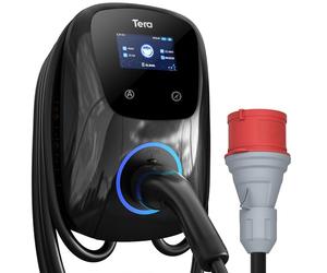 Tera EV Caricabatterie con Smart App 32A Tipo 2 11KW o 22kW 400V CE e TUV Wallbox Cavo di Ricarica 7 Metri Staffa Caricabatterie Controllo Applicazione&Spina trifase CEE - Nero W01