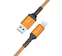 Tera Grand - Apple C89 MFi certificato Lightning a USB cavo intrecciato per iPhone 13/12/11 Pro Max Mini, SE XS Max XR X, 8/7/6 Plus, iPad, AirPods, 7 Ft Arancione/Bianco