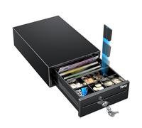 Tera Piccola cassetta portavalori regolabile: 20,8 × 30 × 9,8 cm con 4 scomparti per banconote, 6 scomparti per monete, 2 chiavi RJ12 connettore per sistema di cassa POS al dettaglio Supermercato 208