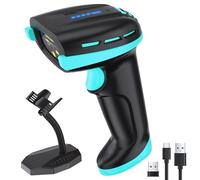 Tera Scanner per codici a barre con batteria sostituibile: interruttore on/off, indicatore della batteria, supporto montato a parete, 1D 2D QR compatibile con Bluetooth 2.4G Wireless USB lettore di