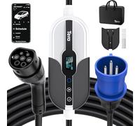 Tera Smart EV-Cargador portátil 7,6 kW Tipo 2 Solo para Uso en Interiores CE&TüV 16-32A&App WLAN Bluetooth portátil o montado en la Pared Cable 7 Metros Enchufe monofásico CEE Blanco