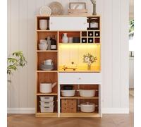 Terahanda Mobile da cucina, credenza da cucina con credenza a LED, mobile multiuso, con un cassetto, tre ante e ripiani per riporre le posate, ampio spazio per il microonde. L115×P35×H180cm