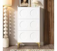 Terahanda Scarpiera moderna, leggera e lussuosa in bianco, design a tre piani con ampio spazio di archiviazione, piedini in metallo stabili, vano scarpe salvaspazio nell'ingresso