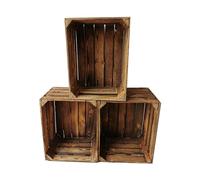 Teramico Scatole di legno fiammate in pratico set da 3 pezzi 50 x 40 x 30 cm, originali, Vintage, cassette per frutta, mele dall'antica terra per la costruzione di mobili vintage flamed