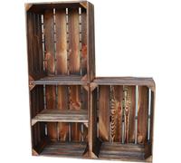 Teramico Scatole di legno per frutta e vino, fiammate scure, 50 x 40 x 30 cm, in fantastici set come scaffale o per la conservazione (set da 3 pezzi, 1 fondo corto)