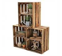 Teramico Set di 3 cassette di legno per vino, frutta, 40 cm x 30 cm x 25 cm, con ripiano intermedio e decorazione (set da 3 con fondo)