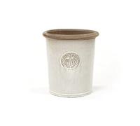 Teramico Vaso per piante con corona in gres porcellanato smaltato, 34 cm, 45 cm, assolutamente resistente al gelo e alle intemperie (grigio-bianco, 25 cm x 28 cm)