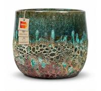 Teramico Vaso per piante in ceramica (verde/turchese) con foro di drenaggio - Vaso per piante resistente al gelo per interni ed esterni - Smaltatura strutturata - In gres di qualità superiore (20 cm x