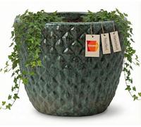 Teramico Vaso per piante in gres di alta qualità, resistente al gelo, in ceramica smaltata, con struttura a bolle 3D, durevole, resistente all'inverno, per giardino e terrazza (verde muschio, 38 cm)
