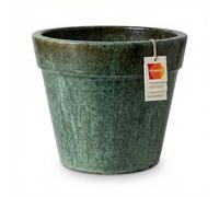 Teramico Vaso per piante in gres porcellanato, resistente al gelo, realizzato a mano, in ceramica con scarico, per giardino e balcone, per esterni (verde muschio, 18 cm x 15 cm)