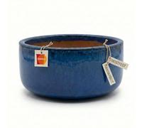 Teramico Vaso per piante in gres porcellanato, resistente al gelo, realizzato a mano, in ceramica, resistente all'inverno, rotondo, con foro, resistente alle intemperie, massiccio e robusto (blu reale