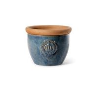 Teramico Vaso per piante in gres smaltato, rotondo, pancioso, assolutamente resistente al gelo, decorazione da giardino (blu ruggine con corona, 32 cm)