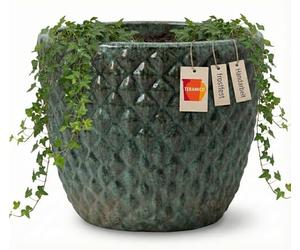 Teramico Vaso per piante in pietra di alta qualità, resistente al gelo, in ceramica smaltata, con struttura a bolle 3D, durevole, resistente all'inverno, per giardino e terrazza (verde muschio, 48 cm)